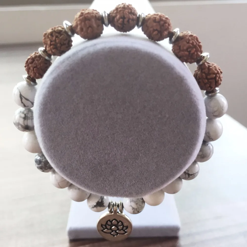 Модный женский браслет из натурального камня белый Howlite браслеты Bodhi с подвеской