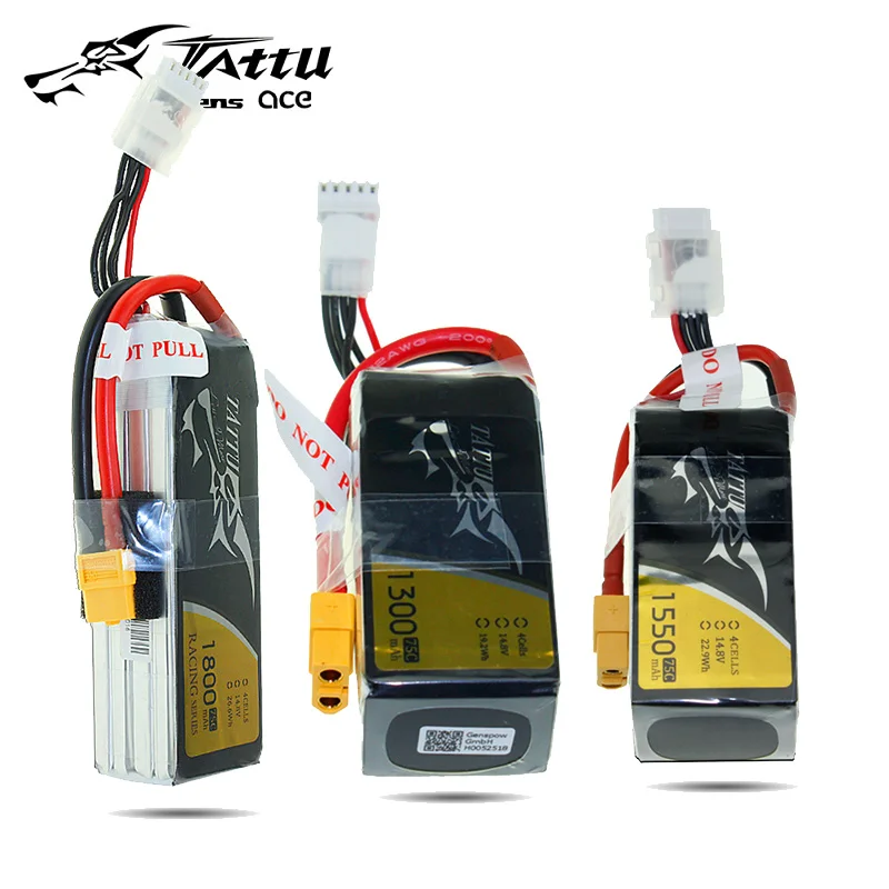 Литий полимерный аккумулятор Tattu 4S 1300mAh 1550mAh 1800mAh 14 8 V 75C с штепсельной вилкой XT60 для