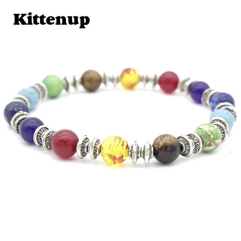 Kittenup Новая мода 8 мм 7 Чакра Йога Фитнес Натуральный камень красочные бусины