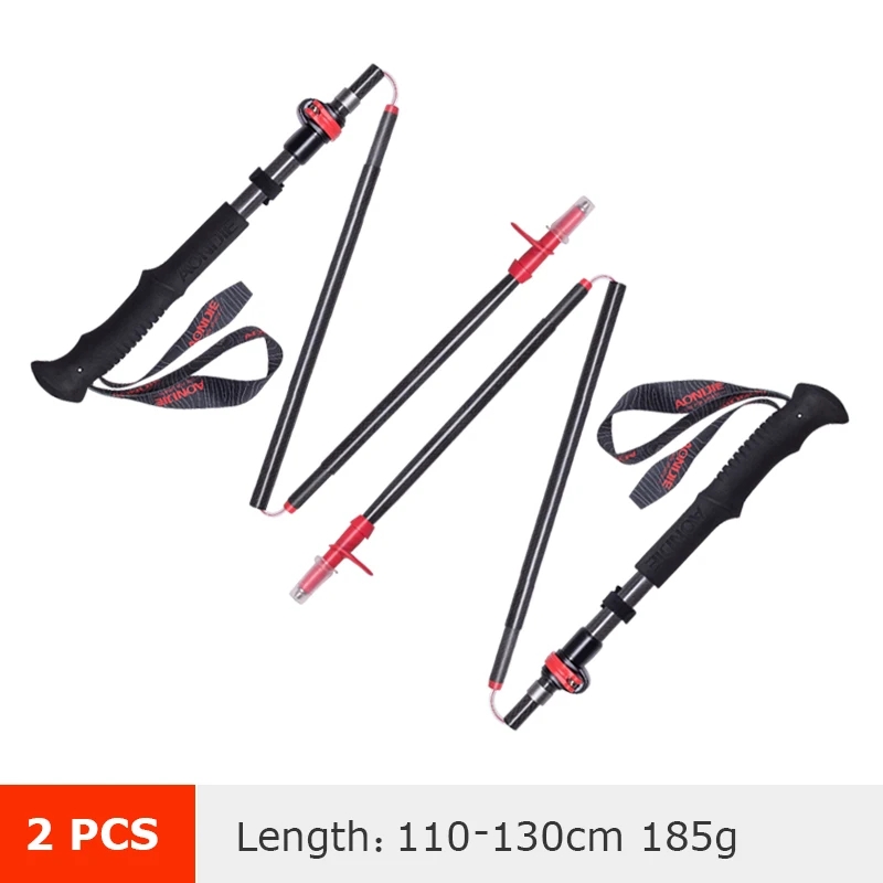 2 Pcs Black Red AONIJIE углеродное волокно регулируемые складные сверхлегкие треккинговые палки походные палки трость 5 секций - Цвет: 2 Pcs Black Red