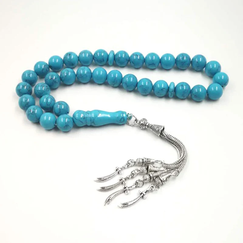Turquoises Tasbih Мужские аксессуары 23 февраля подарок sabh молитвенные бусины 33 бусины из камня браслет - Окраска металла: Tasbih