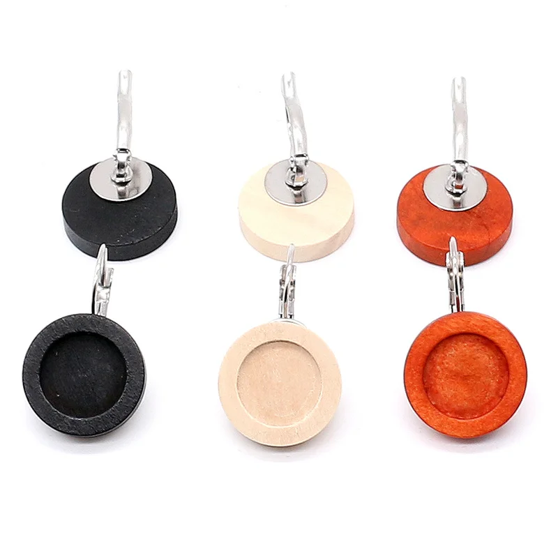 Aiovlo 10pcs/lot Stainless Steel French Lever Back Wood Earrings Blank/Base fit 12MM Glass Cabochons buttonsearring Bezels | Украшения и
