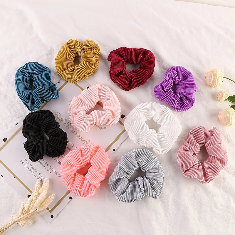 10 цветовых корейских модных женских эластичных резинок для волос с сборкой в виде петель для причесок девочек.