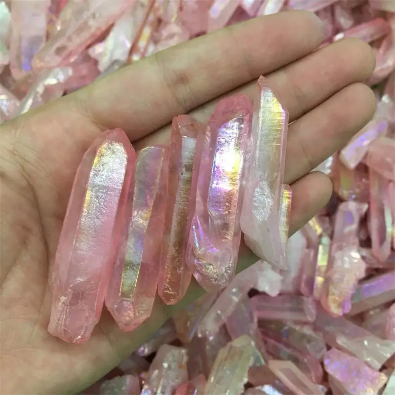 5 шт. Прямая поставка натуральный розовый титан кварцевый кристалл aura