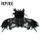 Накидка-Болеро женская кружевная, в готическом стиле, с перьями, воротником и плечами, топы, костюмы для Хэллоуина, накидка, Ретро винтажный панк