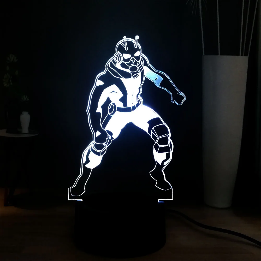 Новый 3D кино RGB LED детский ночной Светильник Муравей Человек USB пульт