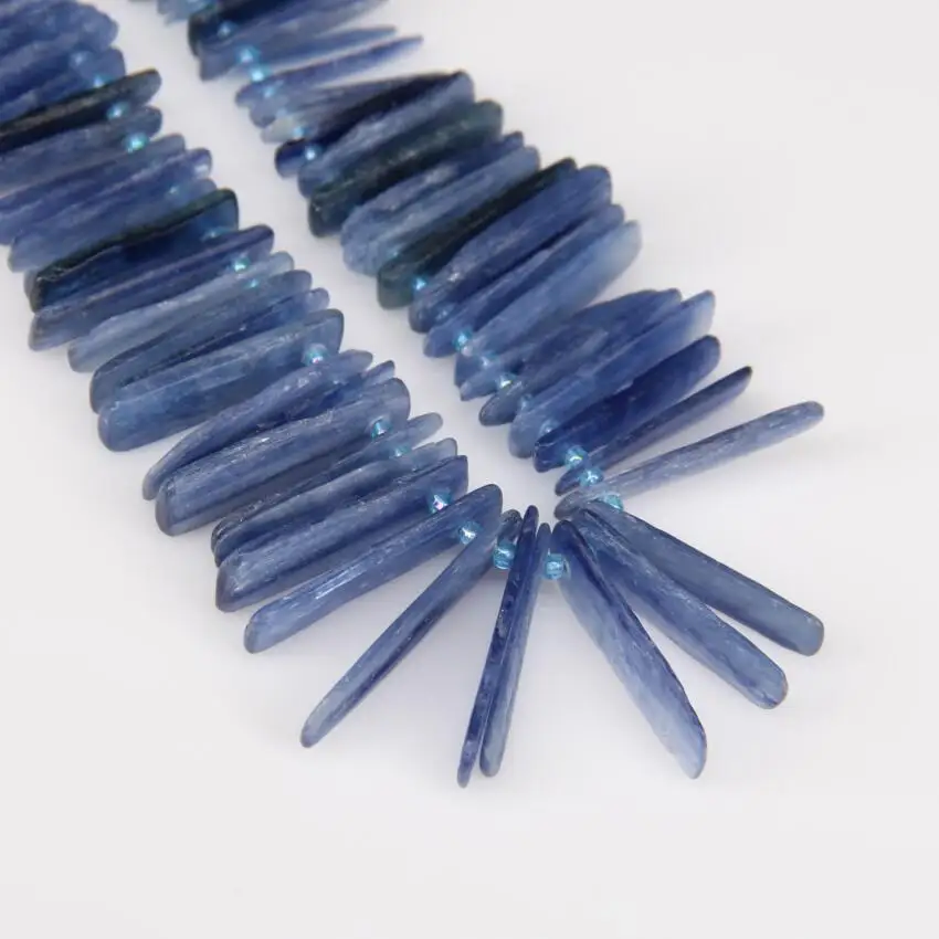 Slice Loose Bead Blue Kyanite Top Drilled Stick Points Pendants Beading Jewelry strand Raw Natural Stone Spike Necklace | Украшения и