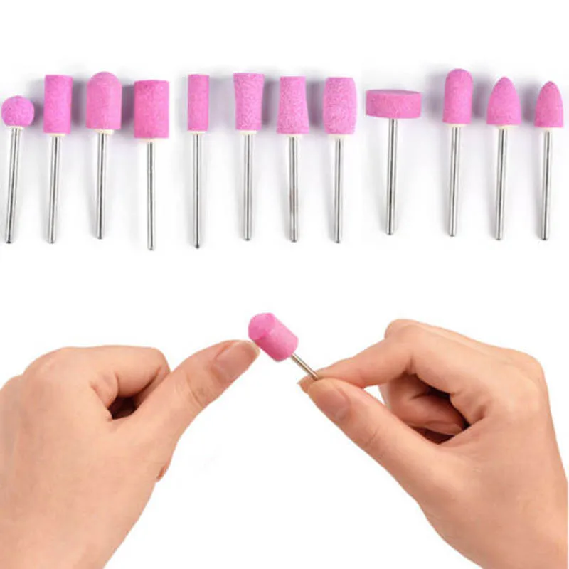 12PCs Ceramic Stone Nail Drill Bits Rotary Burr Cuticle Clean Art Polishing Grinding Head Tool Electric Manicure Files | Красота и