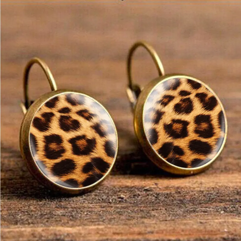 

Fashion Leopard Print Stud Earrings For Women Jewelry Handmade Vintage Cabochon Glass Boho Earrings Pendientes Gifts