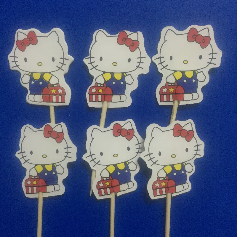 24 шт Hello KT Kitty мультфильм фигурка кекс сделай сам топперы для торта на день