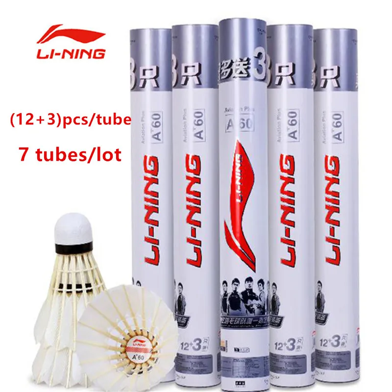 Подкладка 105 шт = 7 трубок Li Ning бренд A + 60 Волан для бадминтона гусиное перо Птички