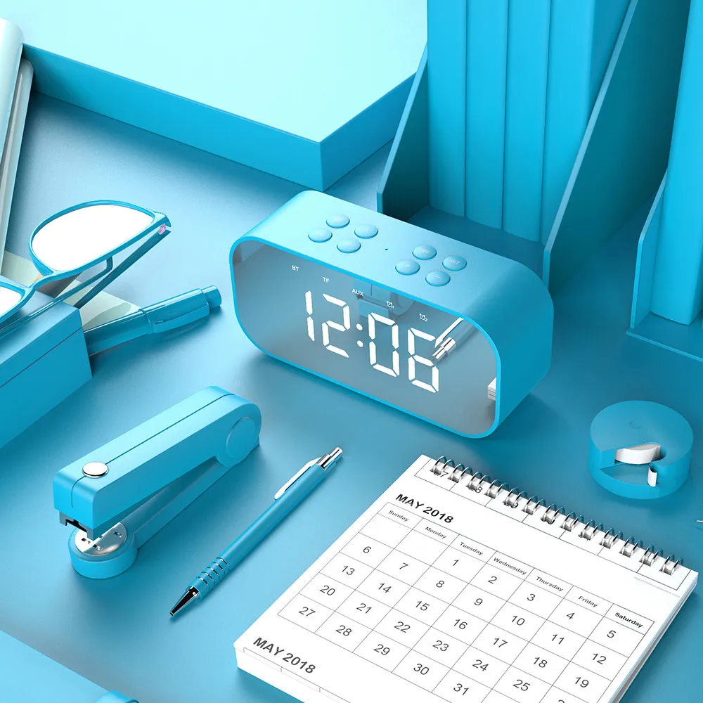 Цифровой Будильник Bluetooth 5,0 стерео динамик светодиодный зеркало AUX tf музыкальный проигрыватель L516