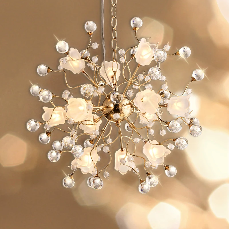 European style living room romantic crystal chandelier LED creative American bedroom lamp lighting | Лампы и освещение