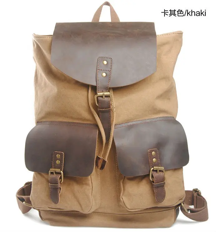 2016 винтажный кожаный холщовый рюкзак мужской школьная сумка для молодежный