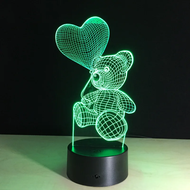 Светодиодная лампа с Usb 3d мультяшное милое сердце медведь форма акриловая 3D