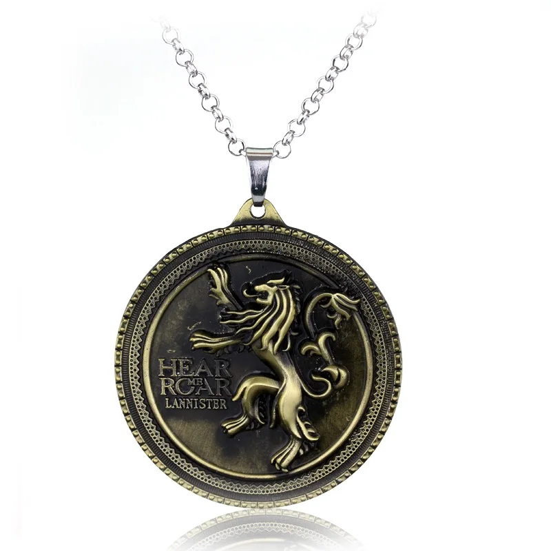 Lannister bronze Стиль игра ожерелье троны семья гребень Кастерли Рок дом Старк Ланнистер серебристый металлический кулон ожерелье для мужчин ювелирные изделия - Окраска металла: Lannister bronze