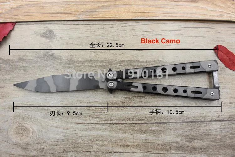 

colorful Stainless Steel Training Knife titanium camo knife butterfly game knife no edge dull tool free shipping