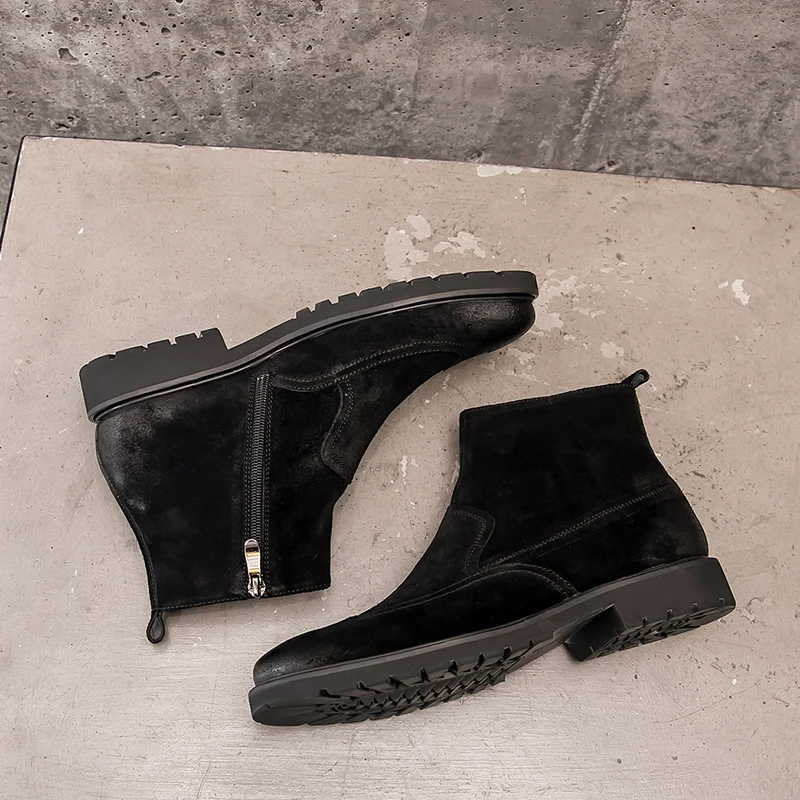 Handmade Men Cow Suede Leather Chelsea Boots Ankle Luxury Trainers Spring Wedding Shoes Zip Male Business Casual | Обувь