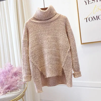 

2019 New Fashion Turtleneck Sweaters Women Autumn Winter student Casual warm splice Knitted Pullovers Irregular sweater cc627