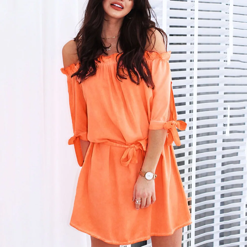 Мини-свободное кружевное мягкое сексуальное платье с высокой талией и бантом