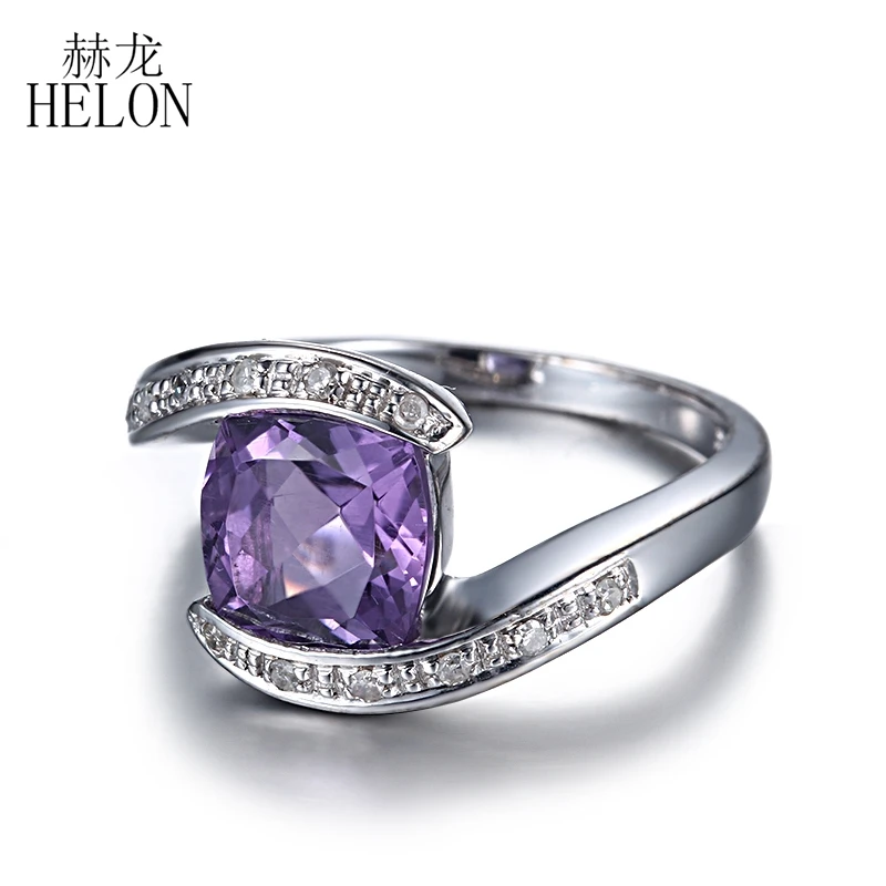 HELON 2.5ct кольцо с натуральным аметистом Твердое 14 к белое золото бриллианты Помолвочное, обручальное кольцо драгоценный камень Браслет вечерние ювелирные изделия для женщин