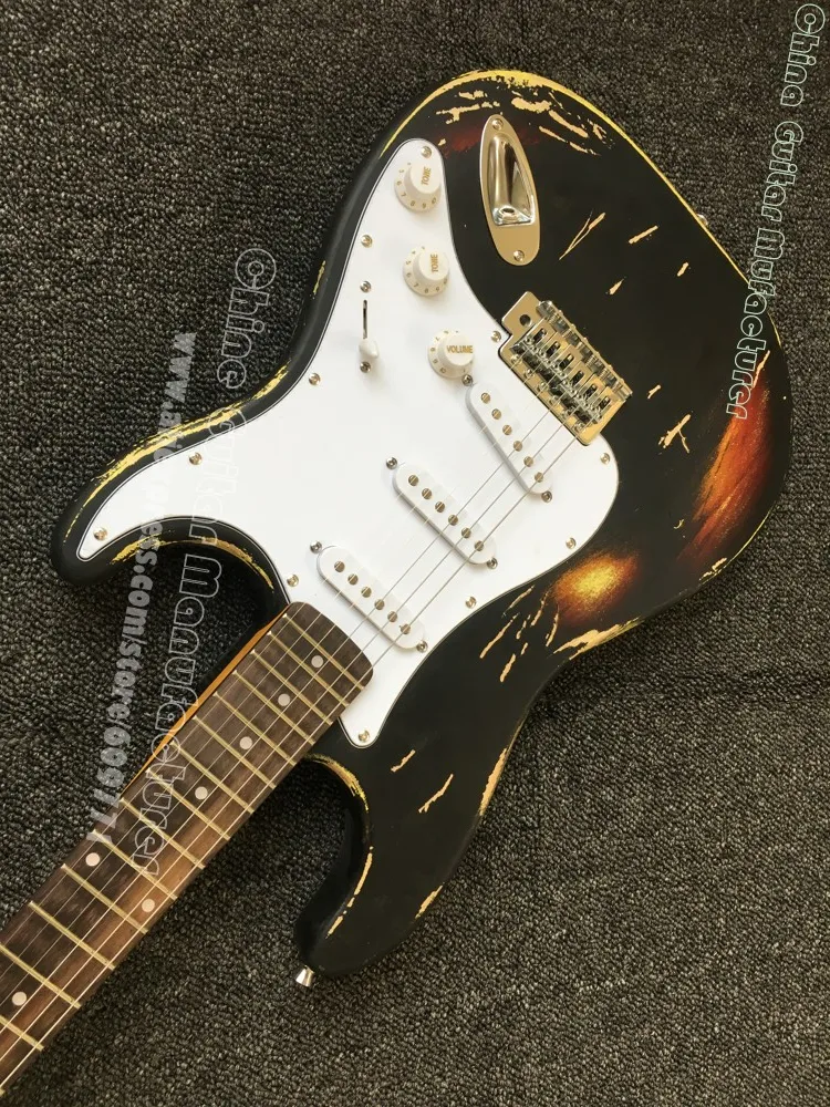 Новинка 2019 мощная электрическая гитара Relic black over Sunburst Высококачественная Joe Strummer