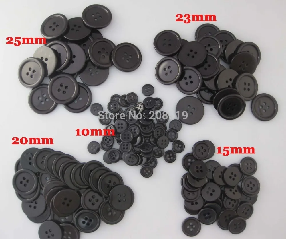 

NB0162 4 holes sewing button Black color 10mm-15mm-20mm-23mm-25mm 5 sizes mixed 500pcs/lot Toy/garment buttons