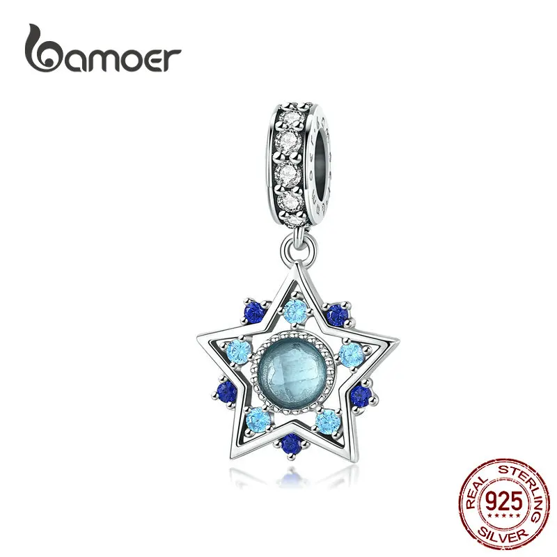 Bamoer синяя подвеска-звезда подходит для оригинальных 925 Амулеты Браслет с подвесками из стерлингового серебра сделай сам для женщин Изготовление ювелирных изделий BSC099