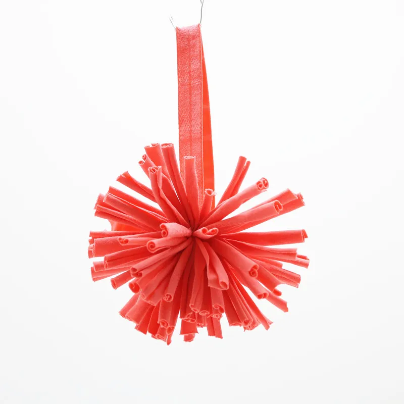 coral pompom 2020A Новая мода весна и лето атласный помпон детская группа детская эластичная лента для головы размер 12-15 дюймов - Цвет: coral pompom