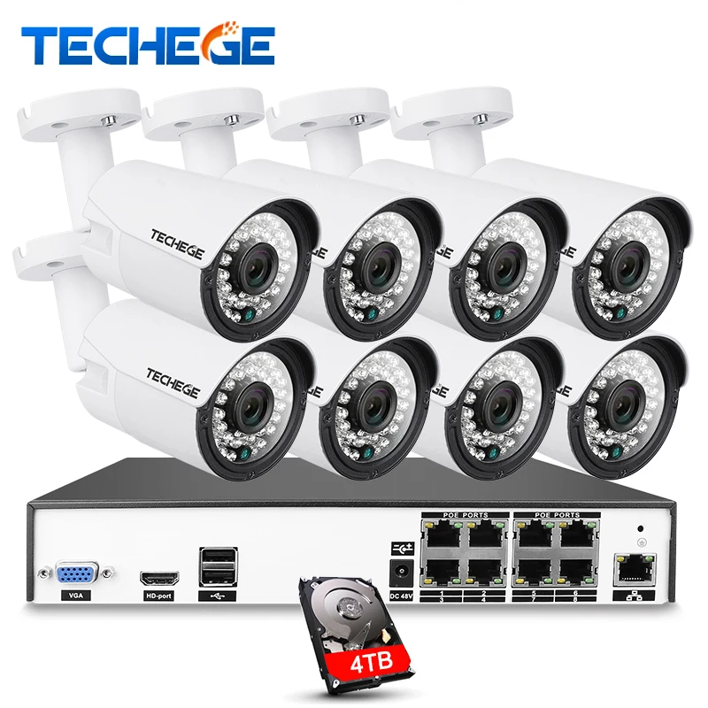 Techege H.265 8CH комплект видеонаблюдения 4MP безопасности Камера Системы видео Выход