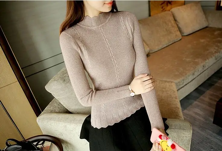 1 piece slim Knitted Women Sweater Pullovers Sexy Turtleneck Stripe For Lolita Girls