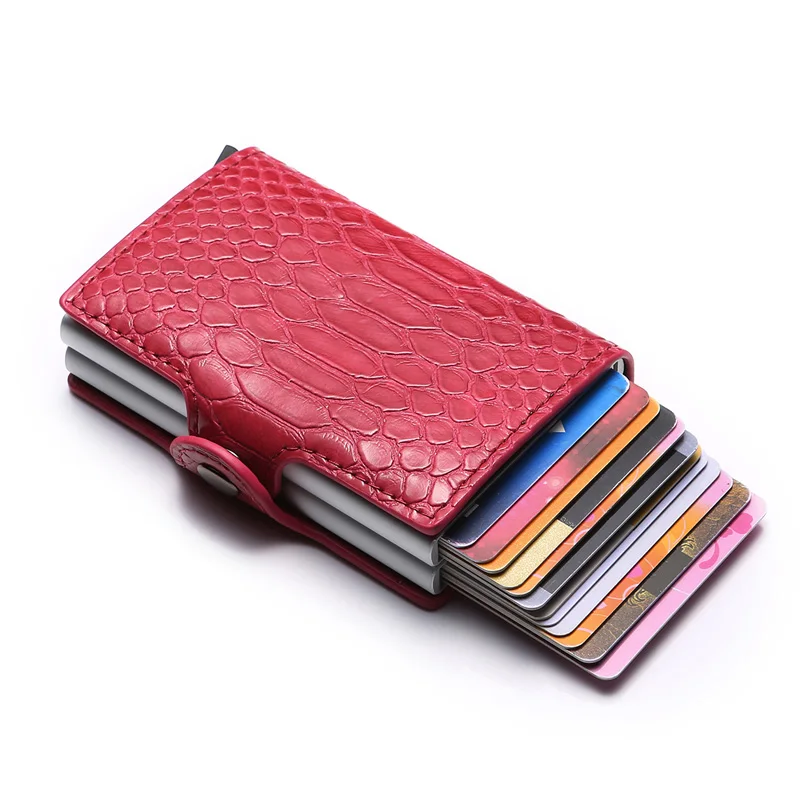 Красный Rfid женский кошелек, дамская сумка для денег, мини-кошелек, алюминиевый розовый тонкий кожаный кошелек для карт, женский маленький кошелек, тонкий кошелек, portfel