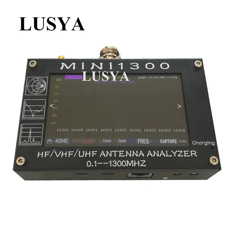 Lusya Mini1300 4,3 дюймовый сенсорный экран 0,1-1300 MHz HF VHF UHF ANT SWR антенна анализатор внутренняя батарея 5 В/1.5A 1,01 Версия прошивки