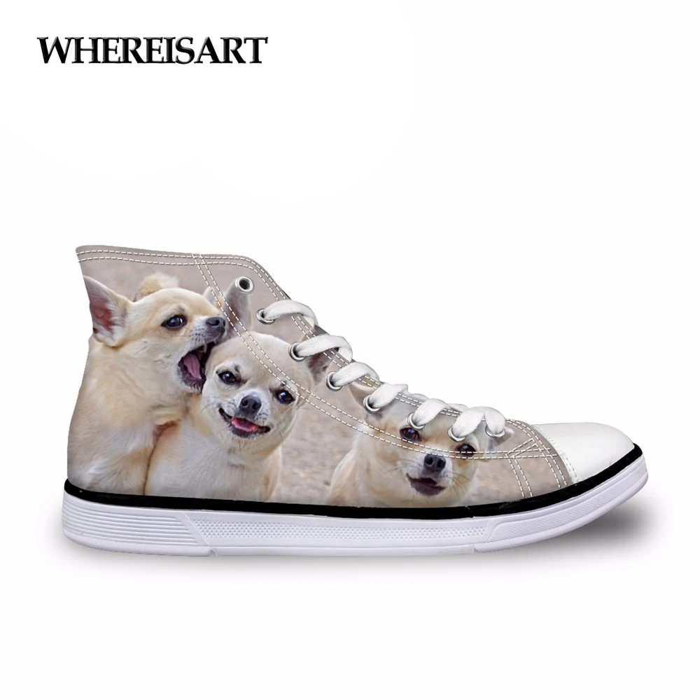 WHEREISART/Милая женская Вулканизированная обувь с принтом Чихуахуа парусиновая на