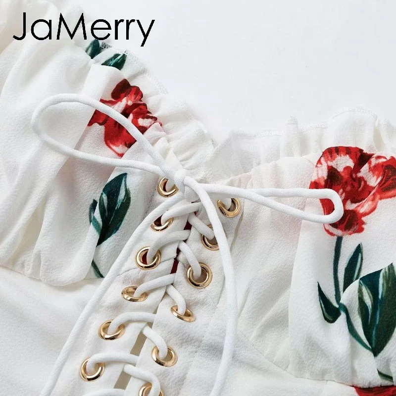 JaMerry винтажное сексуальное женское мини платье с открытыми плечами и принтом
