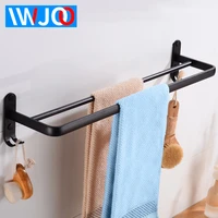 towel bar black double bathroom towel holder hooks aluminum towel rack hanging holder wall mounted decorative robe rail hanger
