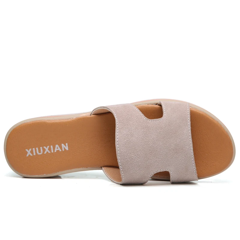 OUKAHUI Fashion Genuine Leather Thick Soled Sandals Women Shoes Summer Wedges Cow Suede Increased 6cm Beach Slippers New | Обувь