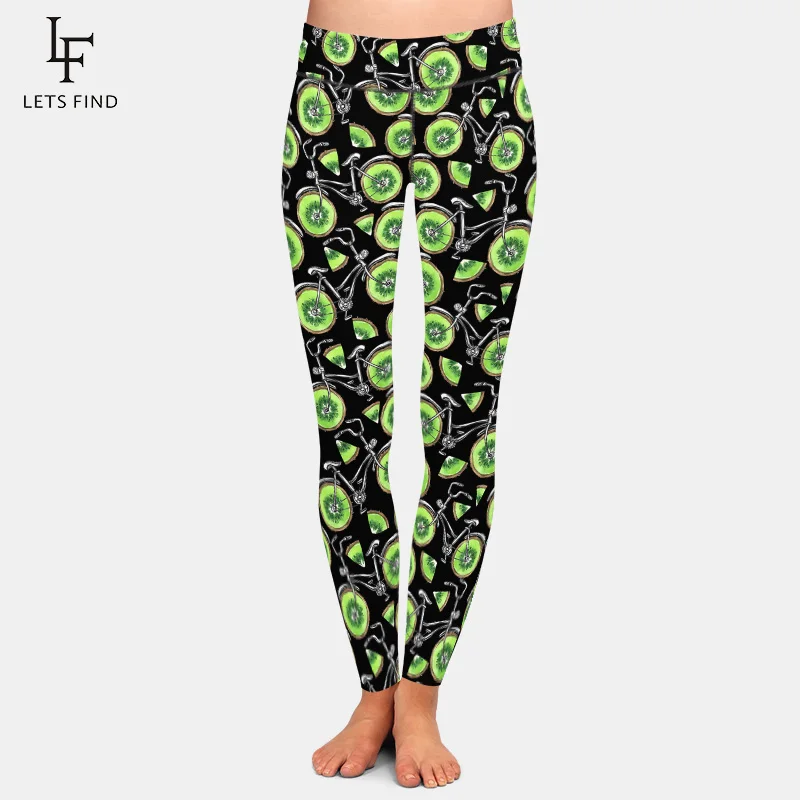 LETSFIND Women High Waist Workout Leggings Fashion Bicycles with Donuts Wheels Print High Quaility Fitness Elastic Leggings