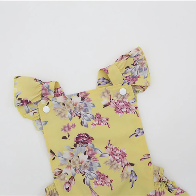 2017 Hot Baby Girls Clothes Lace Sleeveless Bodysuit Tiny cottons Infant Clothing Yellow Boutique Vintage Floral Jumpsuit Outfit | Детская