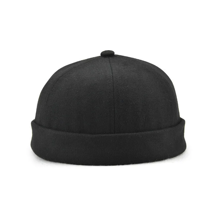 Fashion Fisherman Beanie Men Women Miki Hat Solid Cotton Hat Autumn Spring Winter Turn Up Retro Sailorcap Brimless Gray Black - Цвет: Black