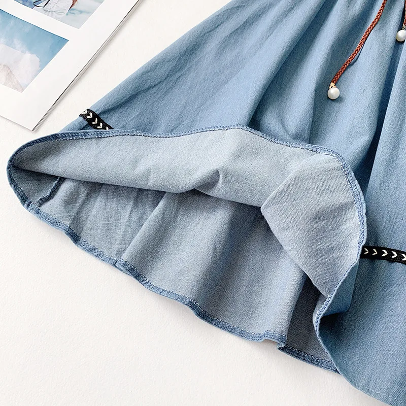 Женские миди юбки REALEFT винтажные синие джинсы с высокой талией а-силуэта из тюля