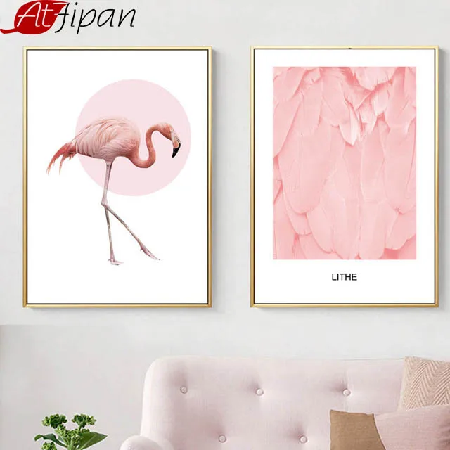 

Atfipan Flamingo Feather Canvas Painting Nordic Posters And Prints Unframed Wall Pictures For Living Room Background Decor Arts
