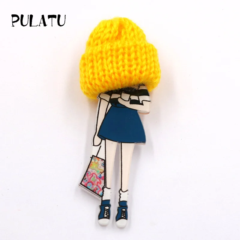 Yellow PULATU, модные броши для молодых девушек, шерстяные кепки, студенческие акриловые заколки для мальчиков и девочек, сумка, свитер, пальто, ювелирные изделия, аксессуары - Окраска металла: Yellow
