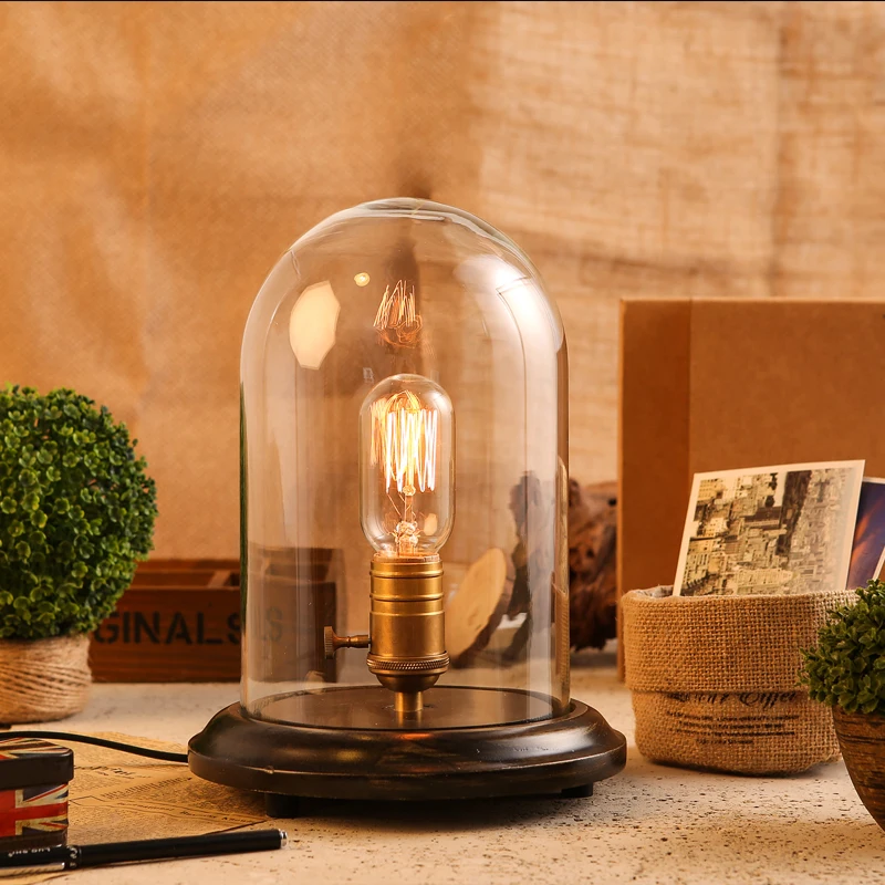 

Loft glass desk lamp. country style table desk lamp cafe bar study room wooden glass reading lamp. loft wood industrial style