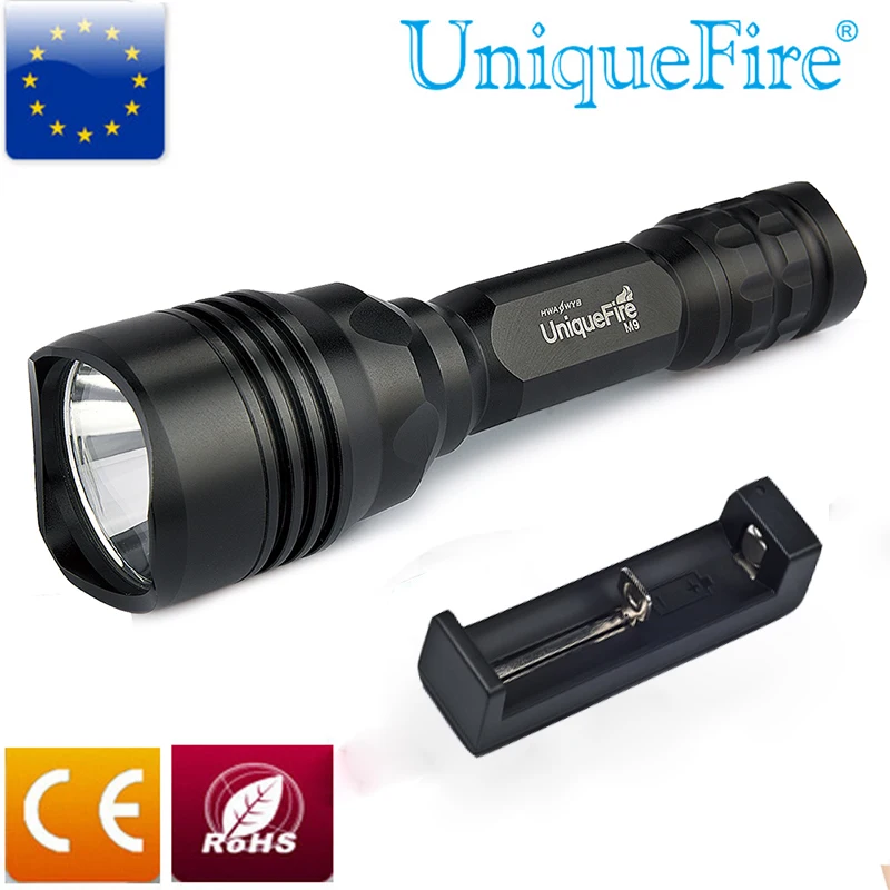 

UniqueFire Aluminum Alloy Body Flashlight Illumination UF-M9 XML-T6 Rechargeable Powerful Torch Lamp +Charger