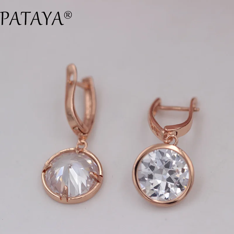 White PATAYA, новинка, красные, турмалиновые, Круглые, длинные серьги, 585, розовое золото, натуральный циркон, свисающие серьги для женщин, свадебные, модные ювелирные изделия - Окраска металла: White