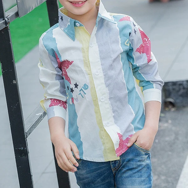 Мода Весна Лето Мальчики Рубашки для Детей С Длинным Рукавом Печатных Рубашку