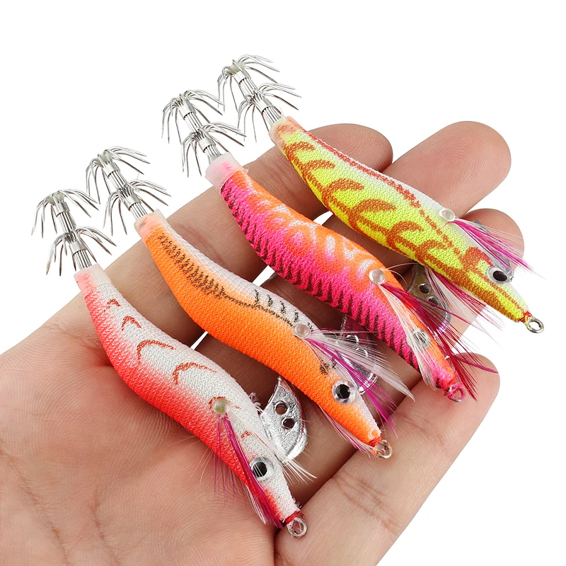 4 шт./лот Рыболовная Приманка Креветки Flick светящиеся крючки для кальмара