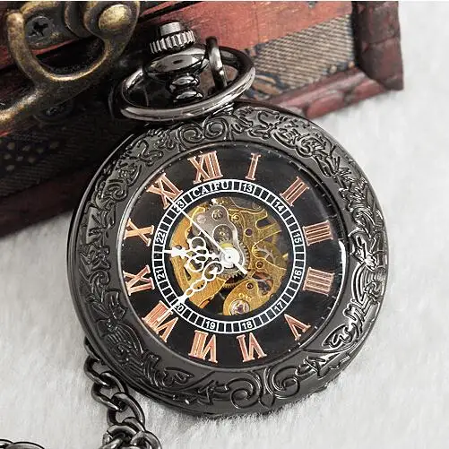 Циферблат с римскими цифрами черное автоматическое механическое ожерелье