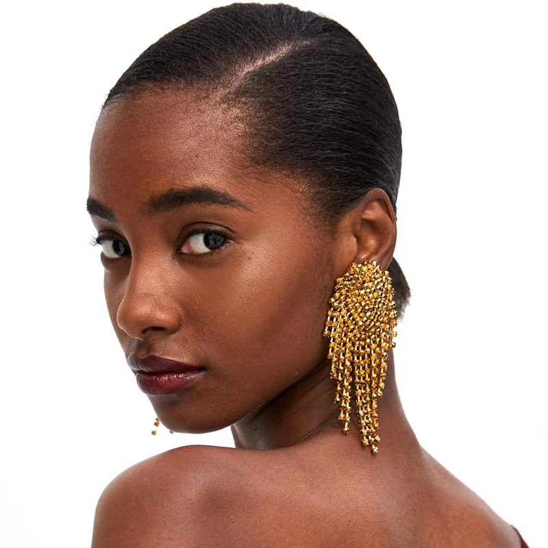 Vodeshanliwen ZA новый дизайн Длинная кисточка из горного хрусталя серьги ювелирные